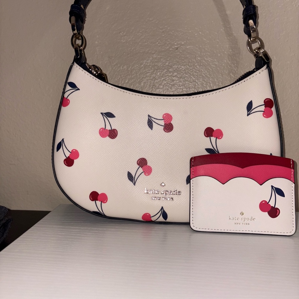 Kate Spade Staci Dancing Cherry Print Shoulder Bag with cherry card holder